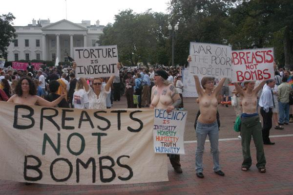 Topless Women Bare Sexy Nude Breasts for Peace Justice through Impeachment