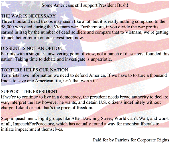 How sick is this? Pro-Bush? Pro-War? Pro-Cheney? Pro-Torture?
