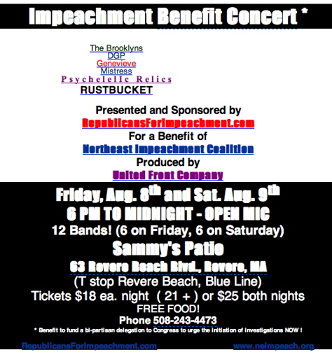 “Republicans for Impeachment” benefit concert in Massachusetts this Fri/Sat