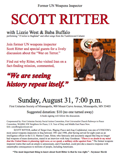 Former UN Weapons Inspector to speak in Minneapolis 8/31: “We are seeing (Iraq) history repeat itself” (in Iran).