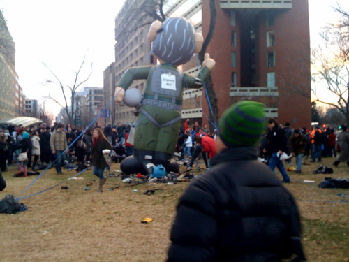 Giant ‘Blow-Up Bush Doll’ Pummeled with Shoes On Last Day in DC