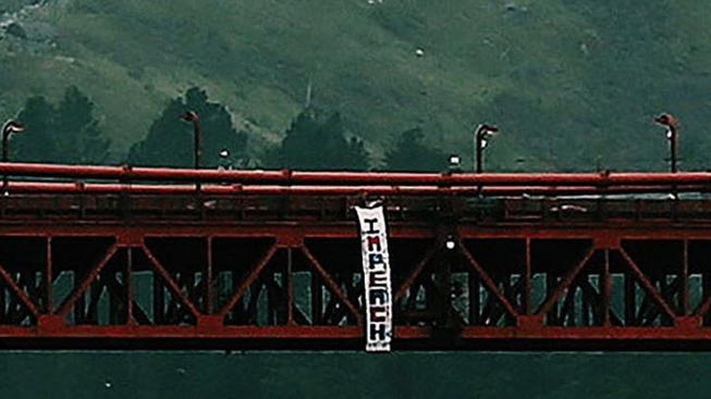 ‘HOLLYWeeD’ Artist Hangs ‘Impeach’ Trump on Golden Gate