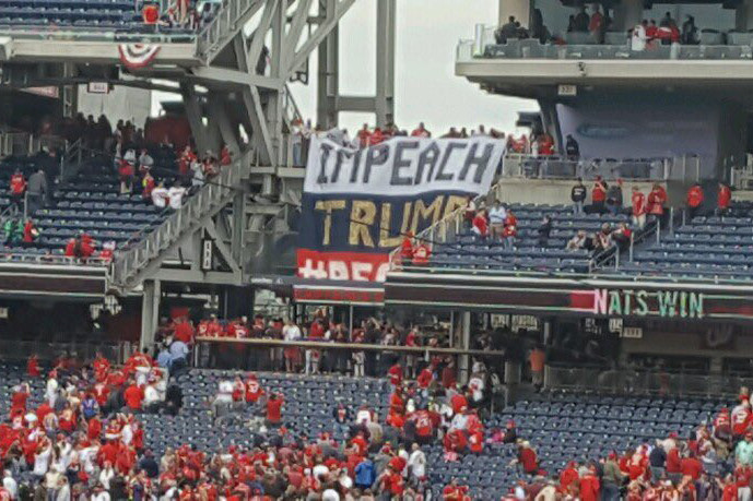 Nationals fans hang ‘Impeach Trump’ banner from stands